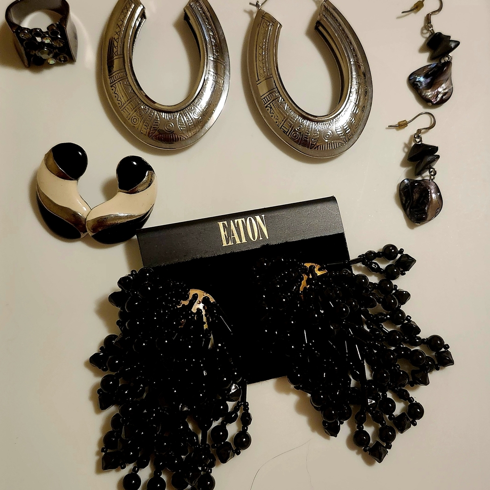Eaton Black Beaded Earrings and Silver Lot (5 + Items) - Vintage